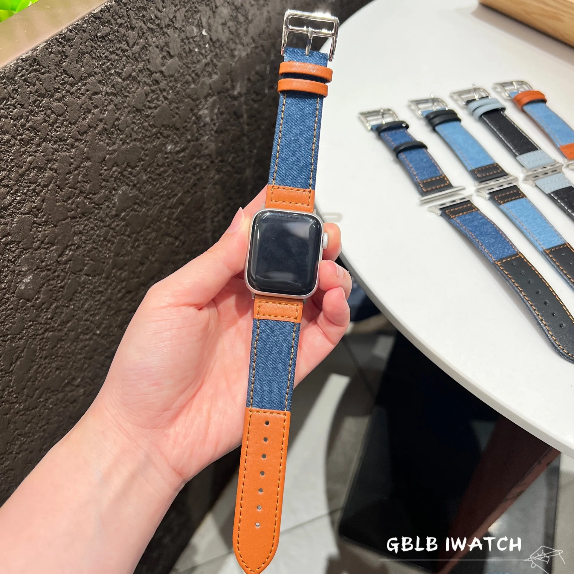 

Leather Canvas Strap for Apple Watch 38mm 40mm 41mm 42mm 44mm 45mm Denim Fabric Band Belt for iwatch 7 6 5 4 Bracelet WristStrap