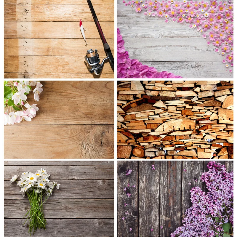 

Wood Board Background For Photography Spring Flowers Petal Wooden Planks Baby Doll Photo Studio Photo Backdrop 210308TZB- 04