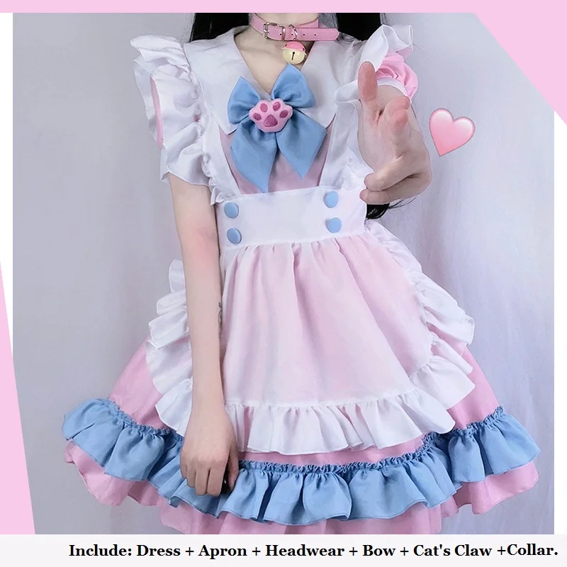 

Pink Blue Cute Cat Lolita Maid Dress Cosplay Costume Suit for Girls Woman Waitress Maid Party Stage Costumes Large Size XS-4XL