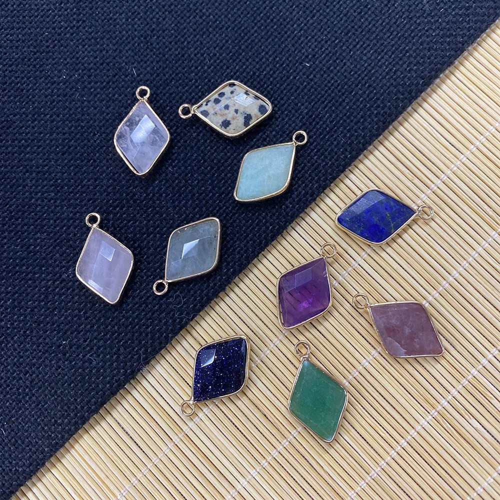 

1pcs Natural Stone Amethyst Agate Rhombus Exquisite Charm Pendant Used In IDY Jewelry Making Necklace and Bracelet Size 15x25mm