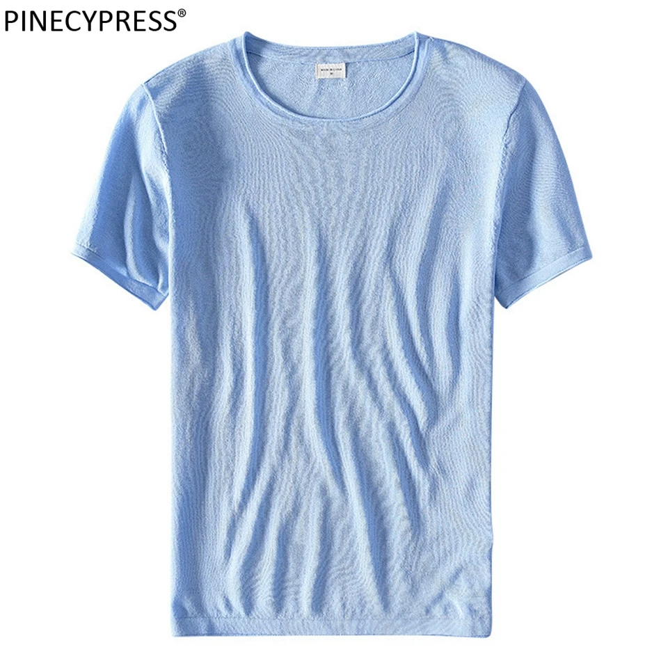 

Футболка мужская с круглым вырезом, дышащая мягкая льняная вискоза, короткий рукав, Повседневная качественная тенниска, однотонная майка, ц...