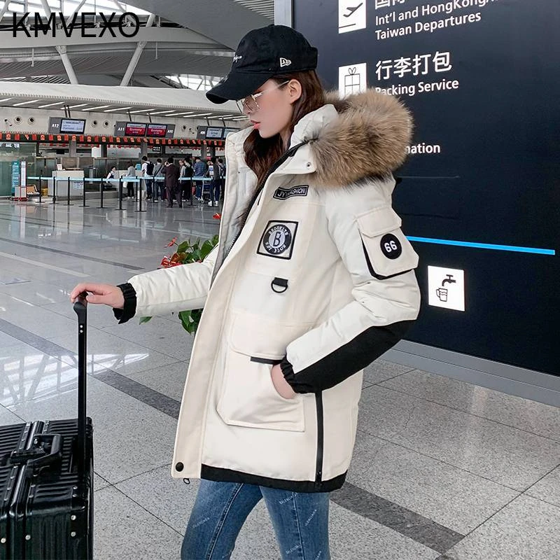 KMVEXO модная зимняя куртка женская парка с капюшоном пальто 2020 Новая повседневная