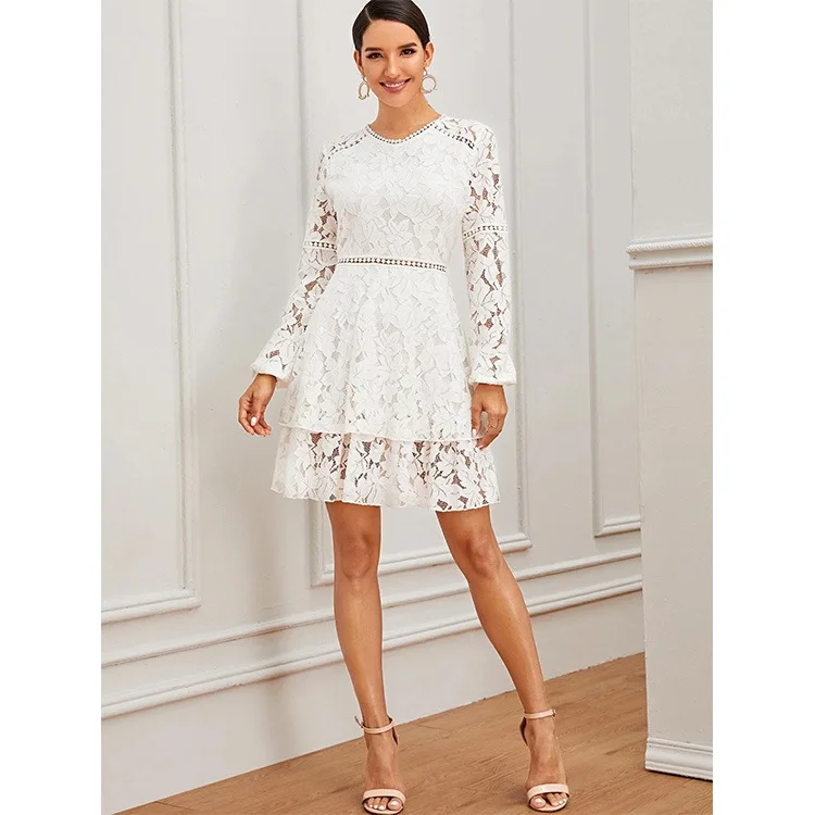 

Взрывоопасное женское кружевное темпераментное модное приталенное платье чистого белого цвета с прострочкой женская одежда юбка