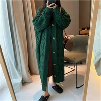 long sweaters women knitted loose cardigan jacket autumn winter 2022 female thicken casual khaki knit oversized outwear v neck