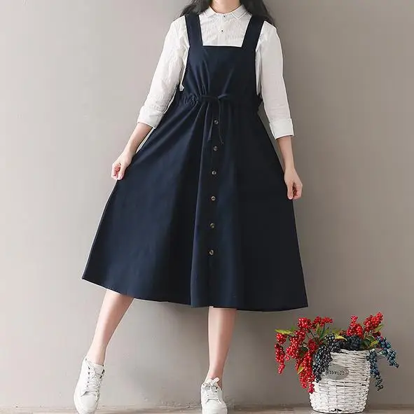 Женский летний сарафан в японском стиле Mori Girl элегантное платье темно синего