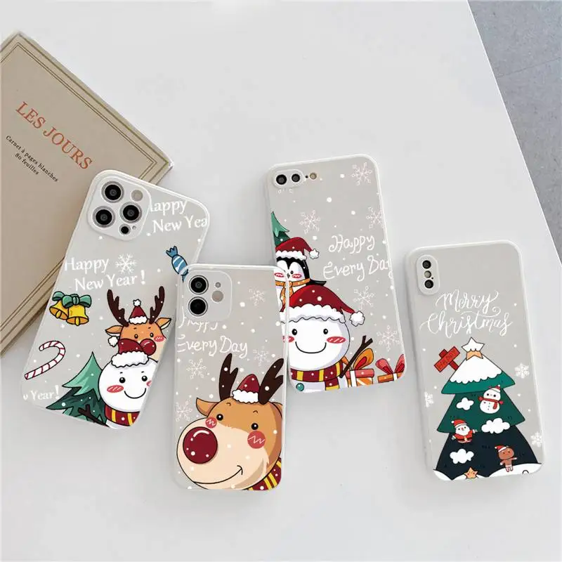 

Merry Christmas new year Elk cartoon Phone Case Candy Color for iPhone 6 7 8 11 12 13 s mini pro X XS XR MAX Plus