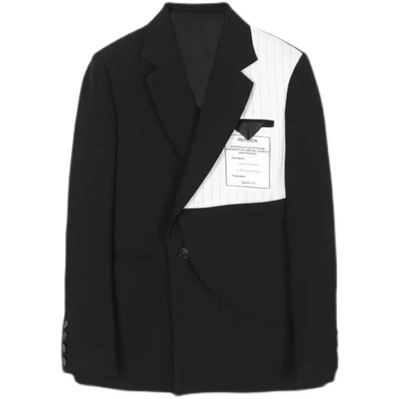 

DEAT Women Black Patchwork Pockets Single Button Blazer New Notched Long Sleeve Slim Fit Jacket Fashion Tide Summer 2021 7E124