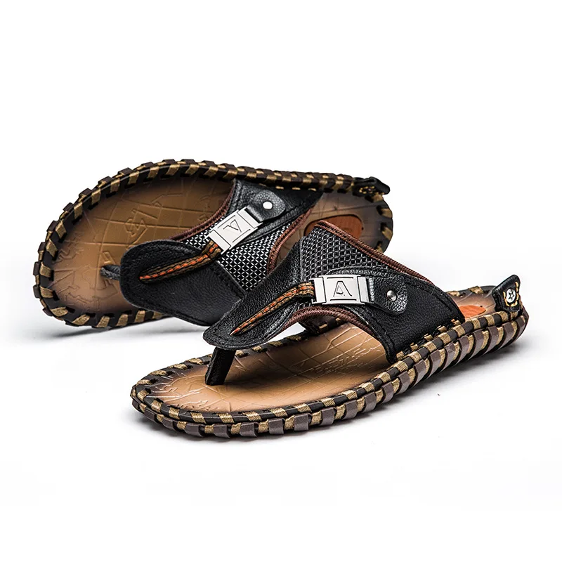 

Summer New Men's Casual Shoes Beach Trend Large Men's Shoes Herringbone Mop Top Layer Cowhide Outdoor Leisure