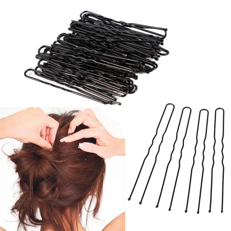 

50pcs 6CM Hair Waved U-shaped Bobby Pin Barrette Salon Grip Clip Hairpins Black Metal Hair Accessories For Bun