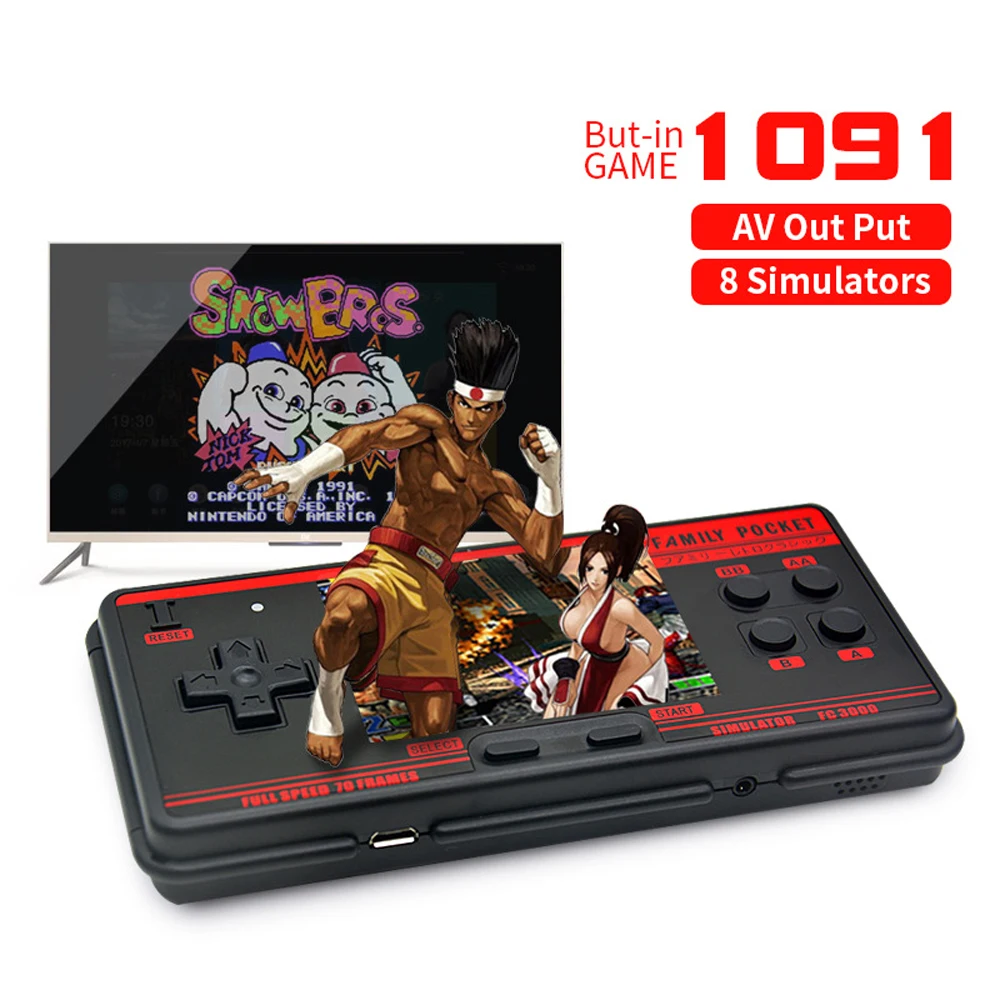 

Ретро портативная игровая консоль 8 симуляторов красно-белая детская игровая консоль с цветным экраном FC3000 встроенные 1091 классических игр