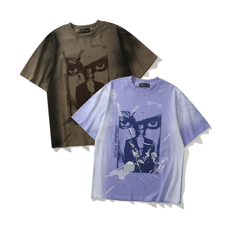 

FOJAGANTO Summer New Men's Fashion T-Shirt Retro Graffiti Print Short Sleeved Couples Oversize Street Cotton Loose T-Shirt Male