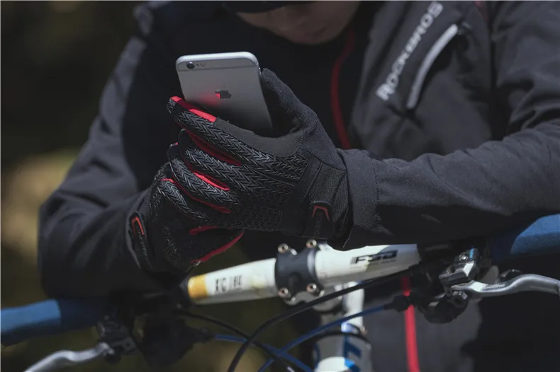 ROCKBROS велосипедные перчатки с сенсорным экраном для верховой езды MTB полный палец велосипедные перчатки ветрозащитные мотоциклетные зимние осенние мужские перчатки