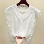 Блузка женская с коротким рукавом, белая ажурная кружевная шифоновая блузка, рубашка, топы, блузки, C923, лето 2021