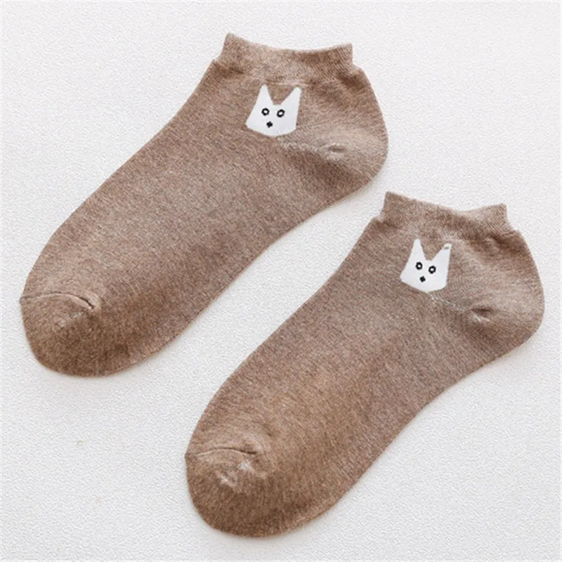 Coffee White Cat Милые носки в горошек с рисунком кота для девочек; мягкие женские хлопковые носки; сезон весна-лето-осень-зима; модные Молодежные носки до щиколотки - Цвет: Coffee White Cat
