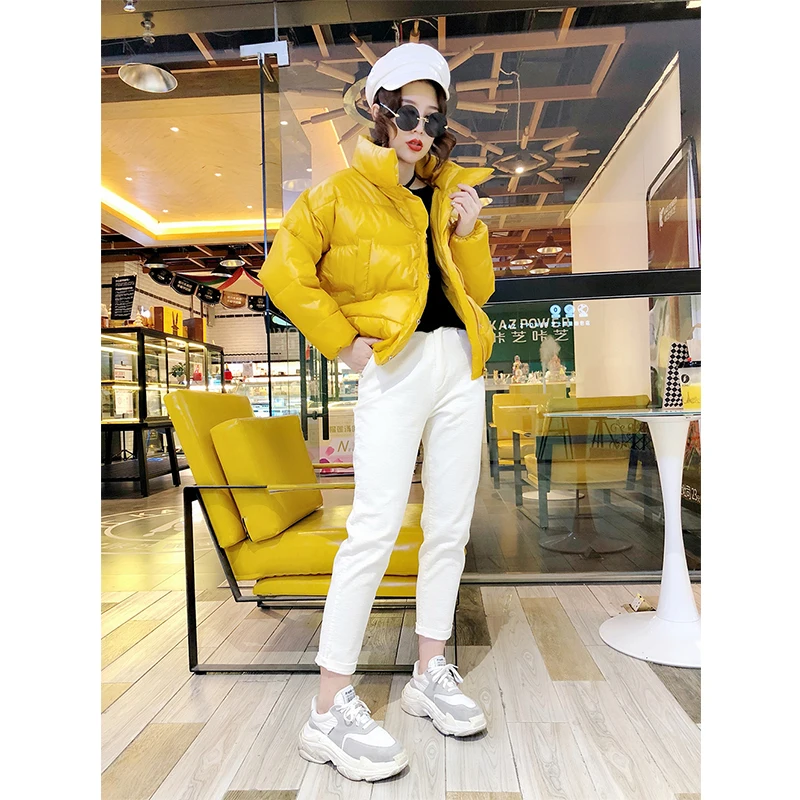 2019 глянцевый Зимний пуховик с хлопковой подкладкой для женщин Плотная яркая