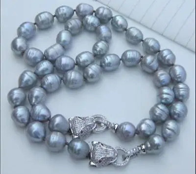 

Beautiful 12mm natural south seas silver gray pearl necklace 18inch bracelet set