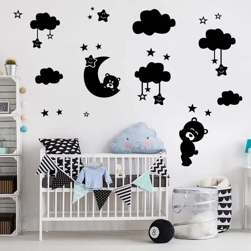 

Cartoon cute stars Moon Bear Clouds Wall sticker Home Decor Kids Bedroom Nursery Room Poster Removable Craft Art Mural