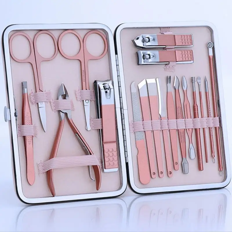 

18/10/7pc Portable Manicure Nail Clippers Pedicure Set Trim Eyebrow Hygiene Kit Stainless Steel Nail Cutter Tool Set