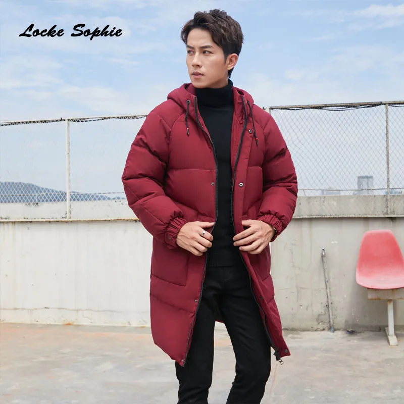 Мужская длинная пуховая куртка размера s плюс 2019 Зимний белый утиный пух в клетку