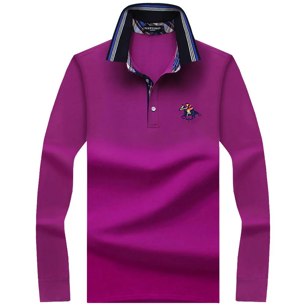 Осенние мужские футболки с длинными рукавами отворотами однотонные Цвет Поло