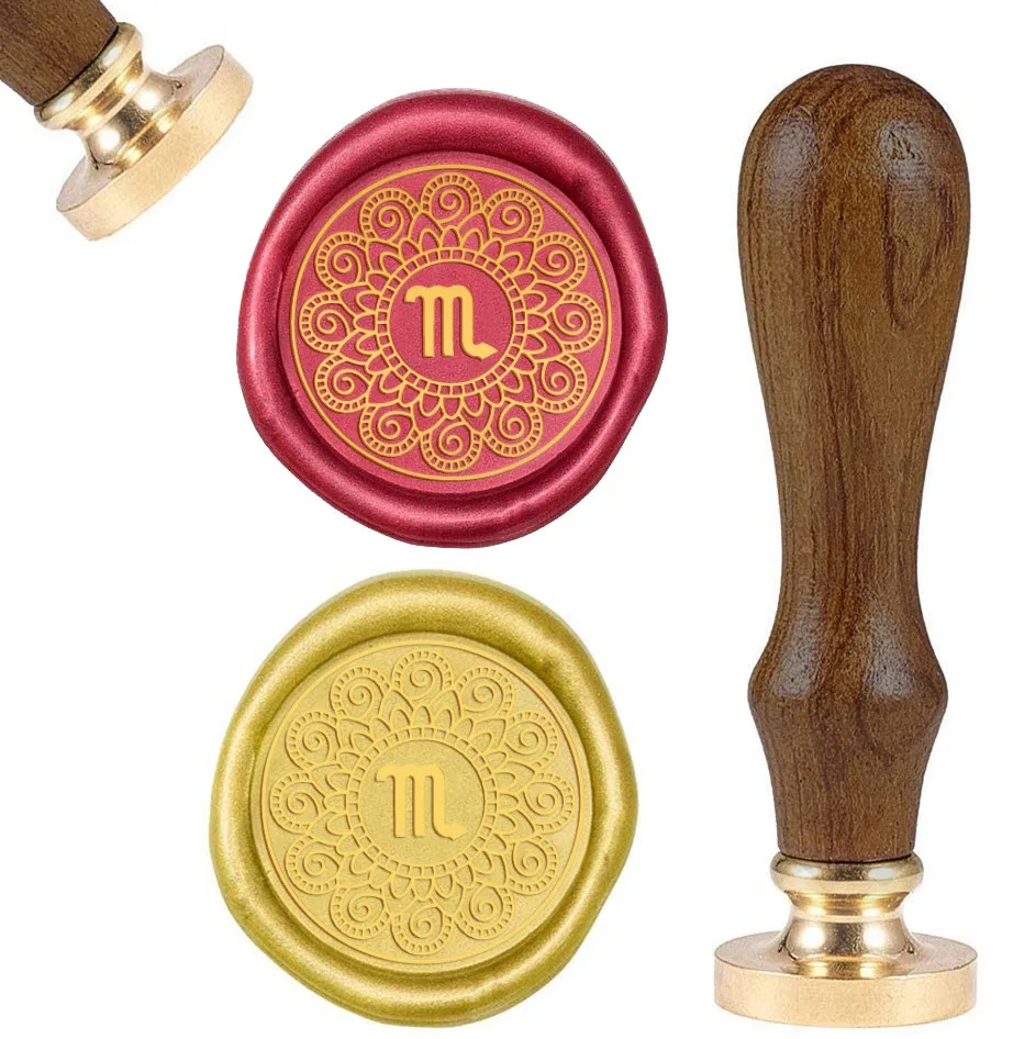 

1PC DIY Scrapbook Brass Wax Seal Stamp and Wood Handle Sets Scorpio Golden 8.9x2.5cm Stamps: 25x14.5mm