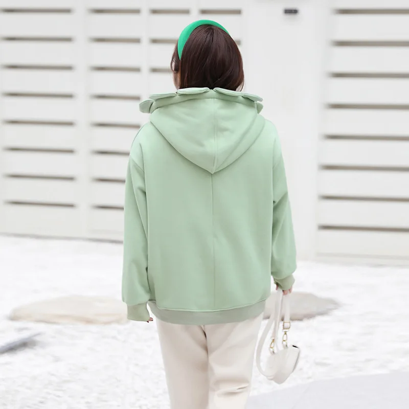 

Plus size women's clothing autumn and winter new fat ladies net red sun flower hooded plus size sweater