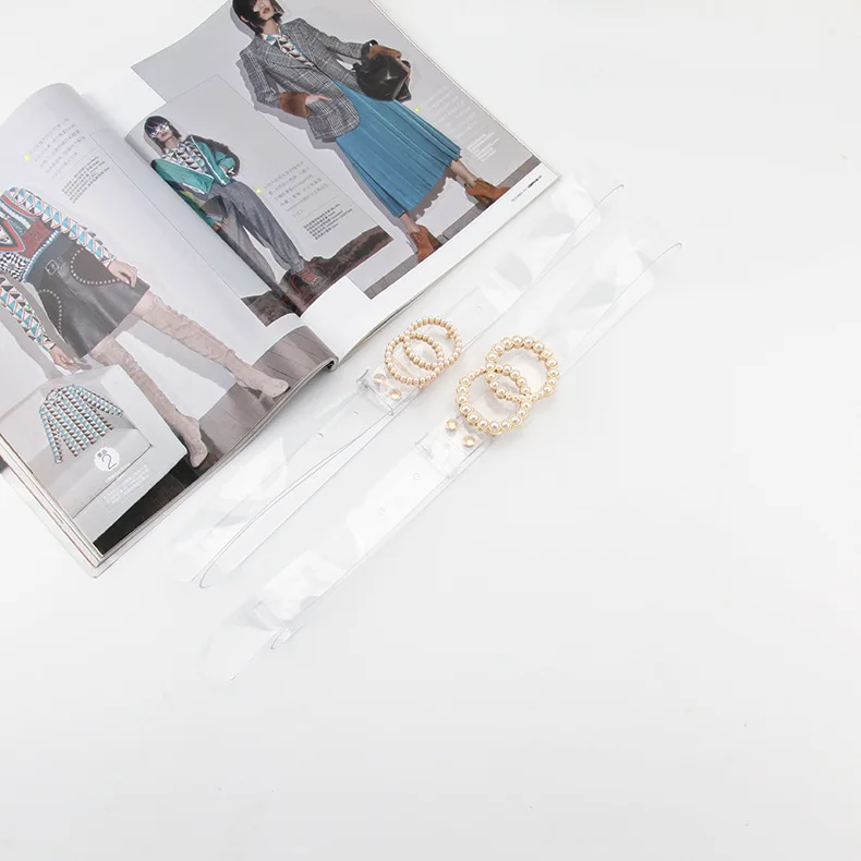 

Transparent Woman Belt White Pearl Belts for Women Waist Clear Ceinture Femme Plastic Pvc Waistband Hip-hop Accessories Belt