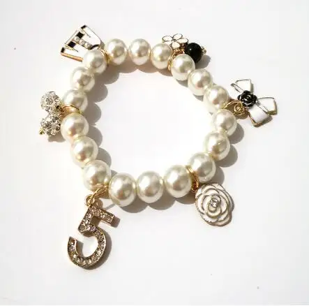 5GG Мода жемчужные браслеты с кисточкой для женщин bijoux(украшения своими руками) с украшением в виде кристаллов № 5 Роскошные свадебные туфли с отделкой жемчугом и прозрачными стразами женский браслет с имитацией листочков, браслет-напульсник, feminina, подарок, ювелирное изделие - Окраска металла: 5GG