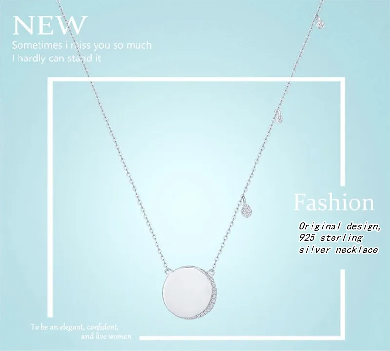 

925 sterling silver necklace, round side flashing zirconium arc, three different pendant accessories, simple fashion necklace
