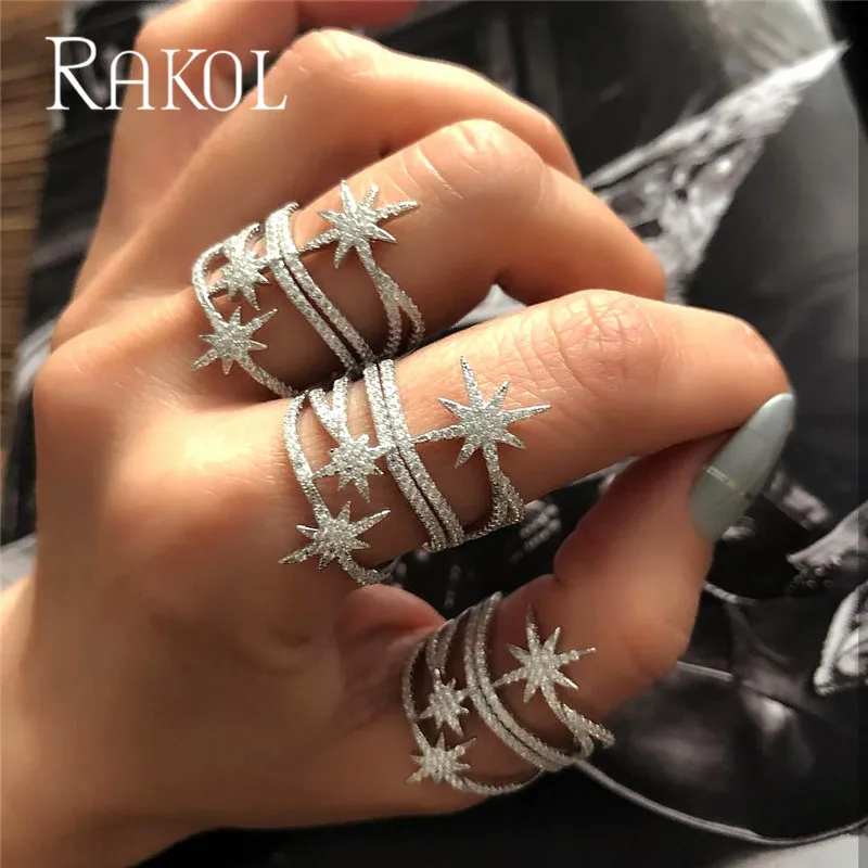 RAKOL Роскошные пентаграмма дизайн AAA+ CZ Циркон модное кольцо с кристаллом Дамы невесты свадебное платье аксессуары RR821089
