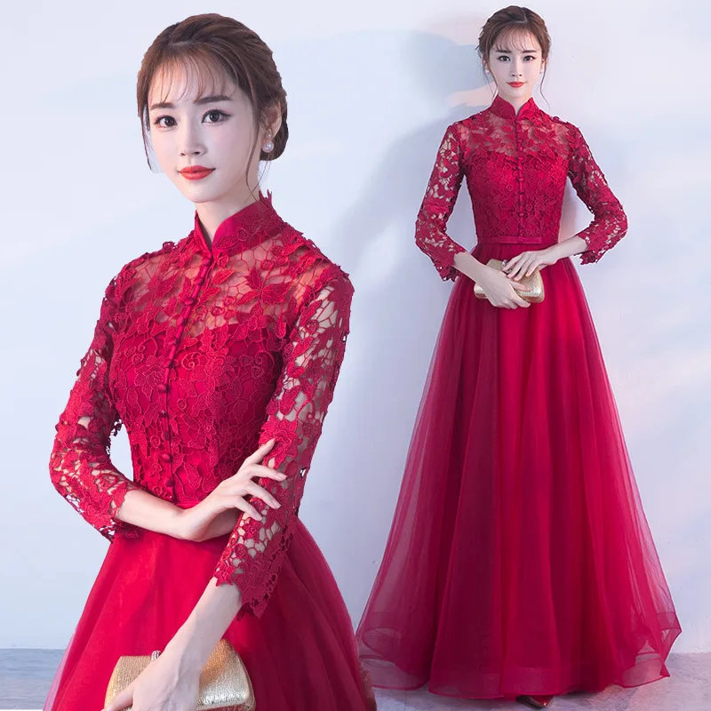 Сексуальное Кружевное ажурное женское платье Cheongsam китайское свадебное для