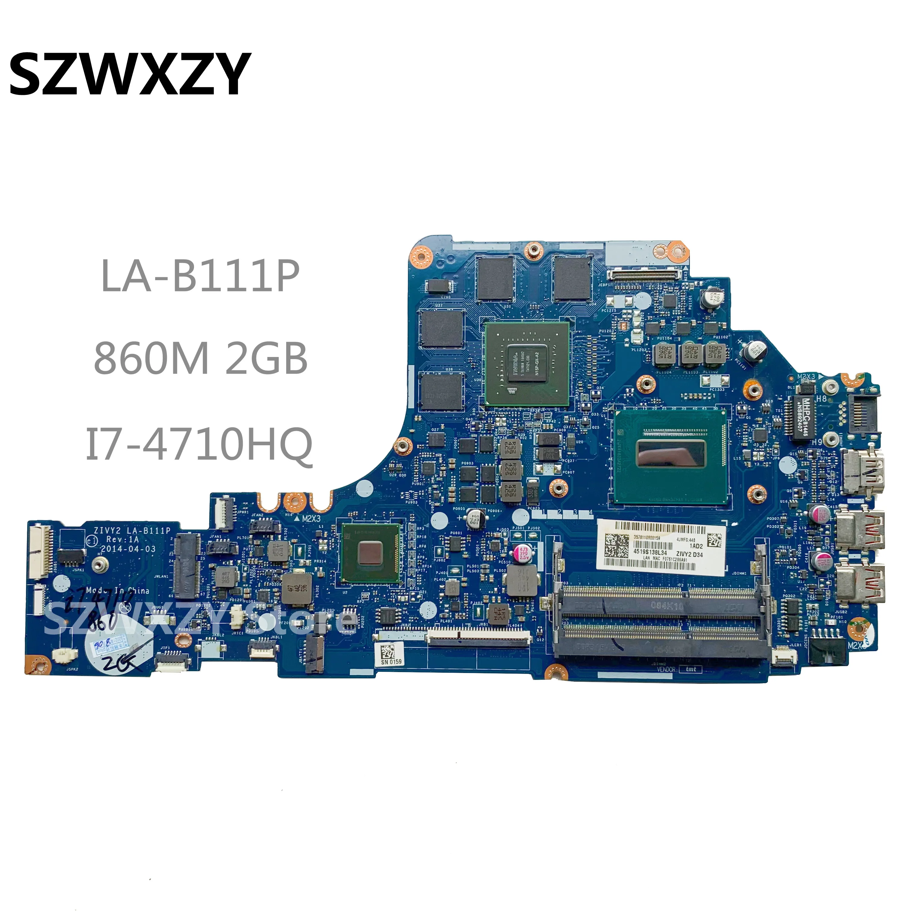SZWXZY для Lenovo Ideapad Y50-70 материнская плата ноутбука ZIVY2 LA-B111P SR1PX I7-4710HQ HM87 860M 2GB 5B20G57047 100%