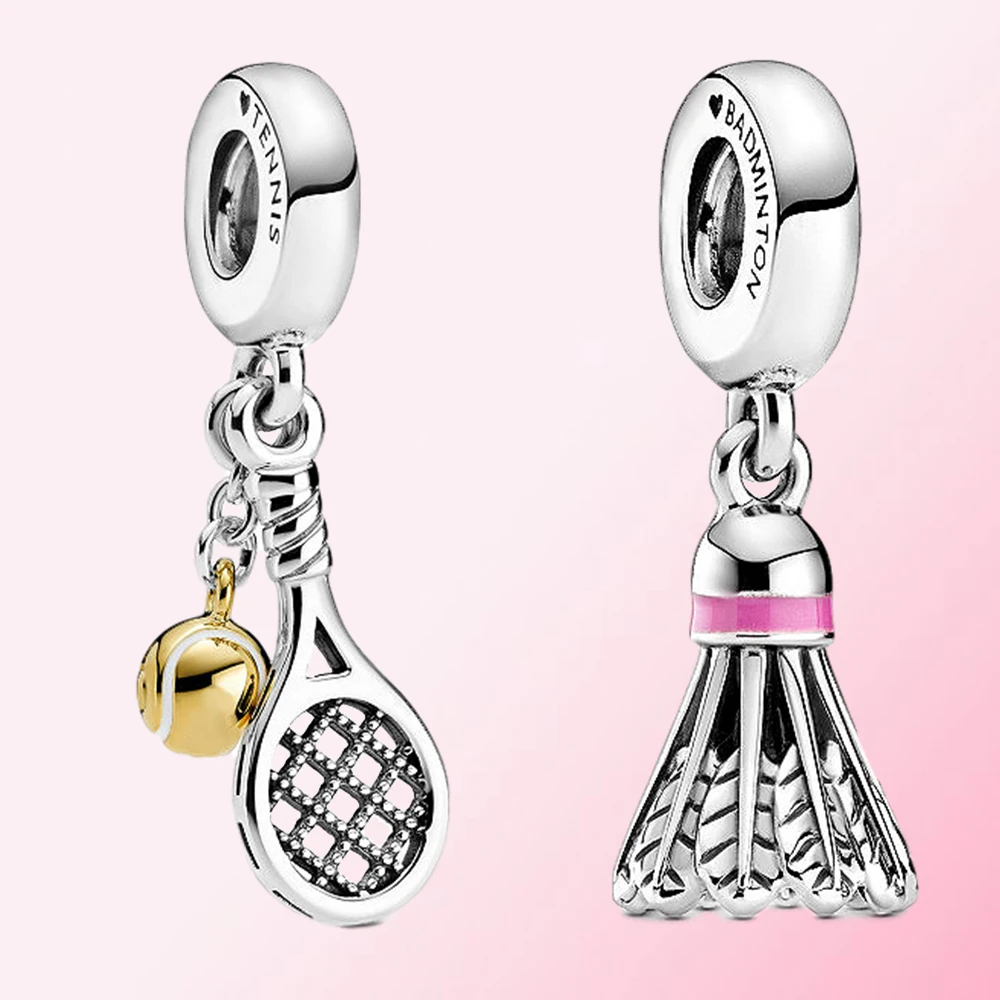 

QANDOCCI 2020 Новинка 925 Стерлинговое Серебро страсти Теннисная ракетка и мяч бадминтон Птица Шарм браслет Подвеска женская DIY ювелирные изделия