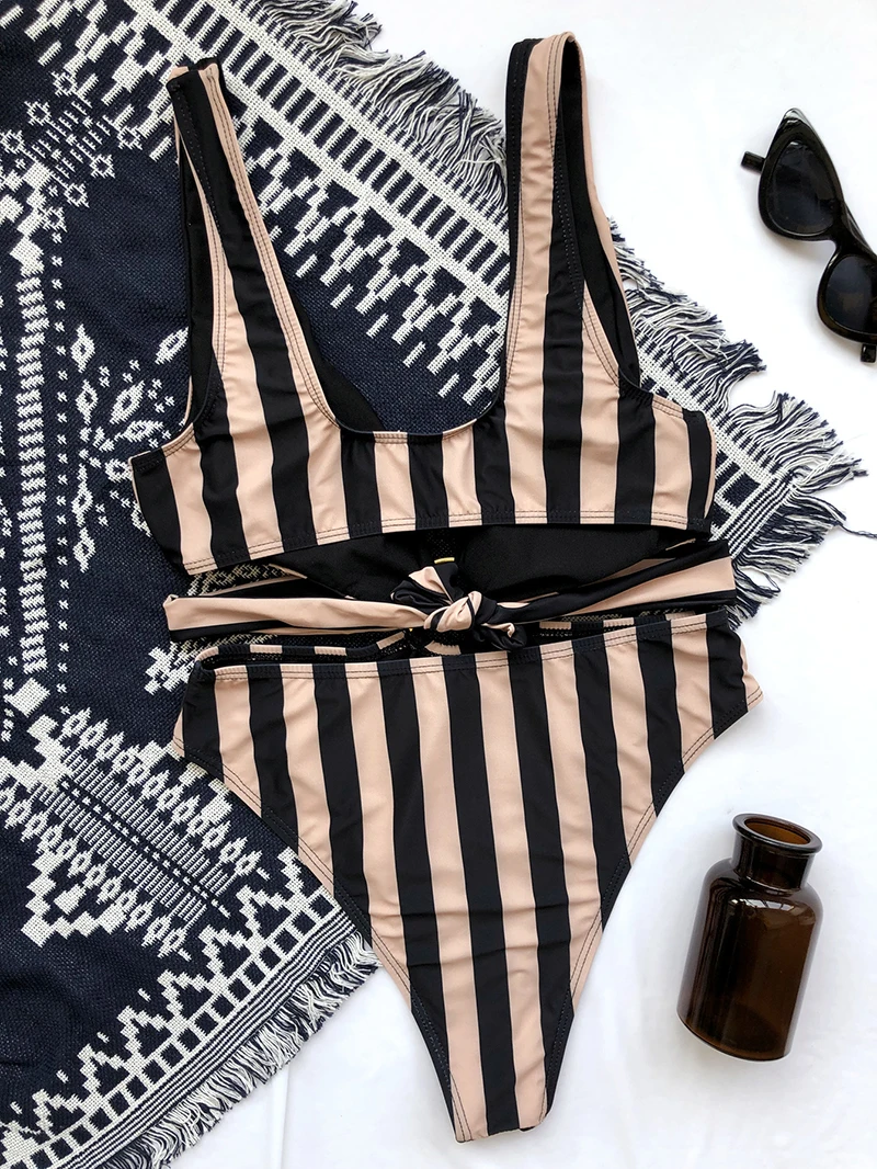

Echonight Strip Women's Swimwear 2021 One-Piece Swimsuit Patchwork Bodysuit Women Hollow Out Women's Bathing Suits Bikini