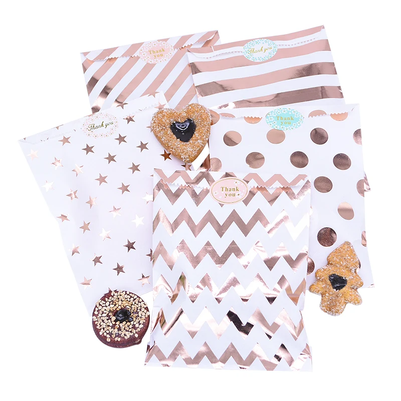 25/50 шт Подарочный пакет из крафт бумаги розового золота в горошек полоску виде