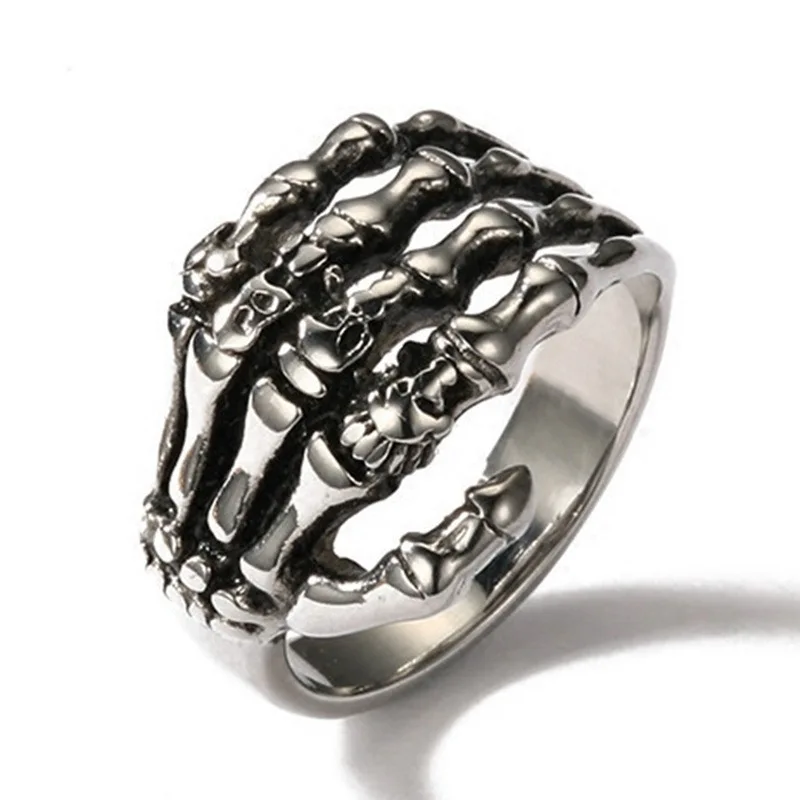 

Retro domineering skull palm claw bone ring fashion silver color men's punk hip hop gothic party ring ladies jewelry gifts