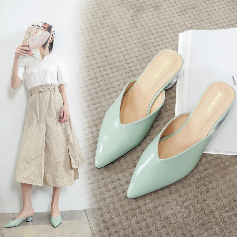 

2021 summer black comfortable sandals designer wedges crystal slippers apartment mules light green fashion party women's shoes