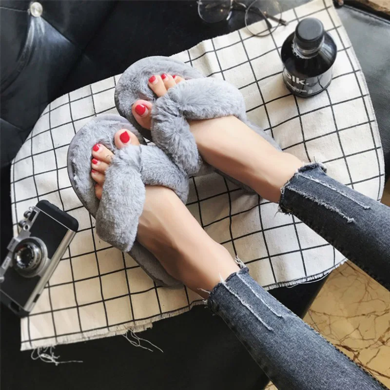 Шлепанцы женские плюшевые Нескользящие домашние тапочки плоская подошва хлопок