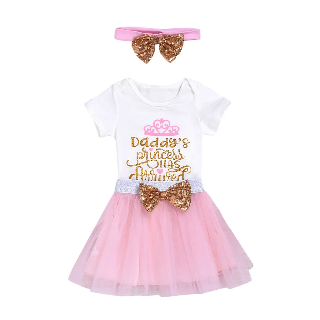 Одежда для маленьких девочек новорожденных с круглым вырезом и короткими