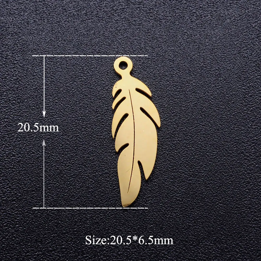 5pcs/lot Feather Stainless Steel DIY Charms - Wholesale, OEM Accepted - Factory Sale Charm for Bracelet Making - High Polished image 6