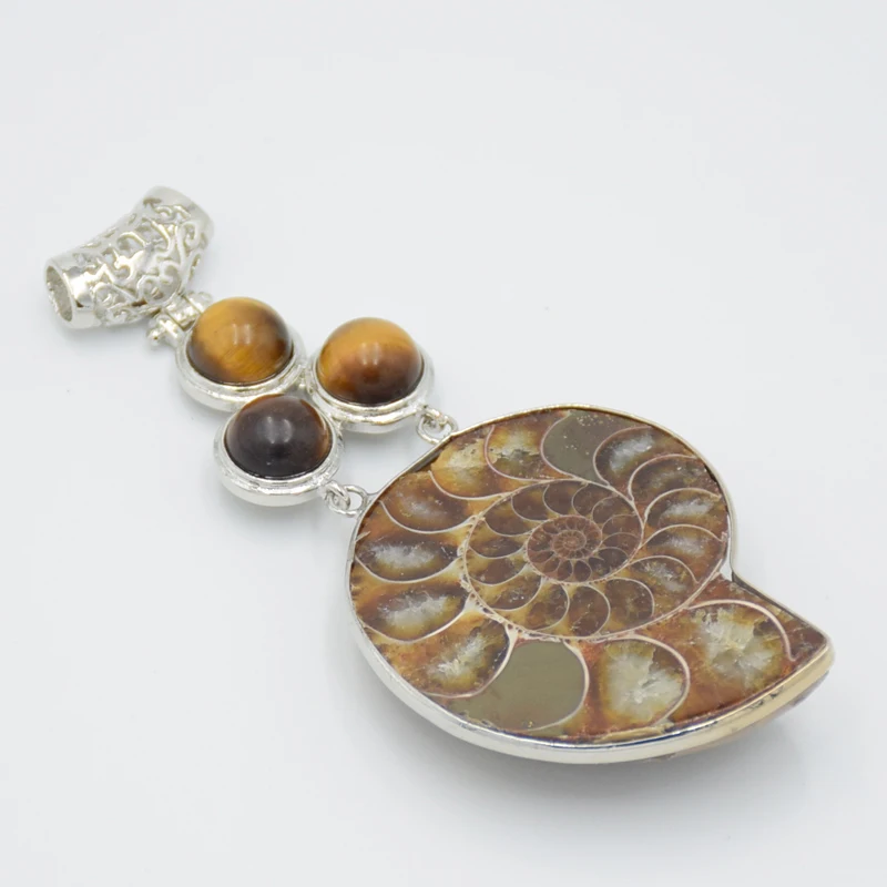 Подвеска в богемном стиле настоящий аммонит виде ракушки окаменелости Круглый