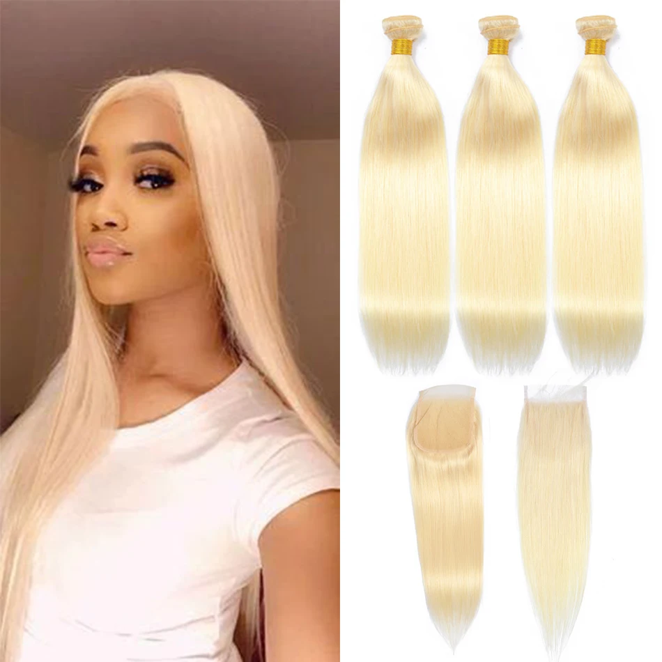 Liddy 613 блонд пучки с закрытием бразильские Прямые не Реми человеческие волосы