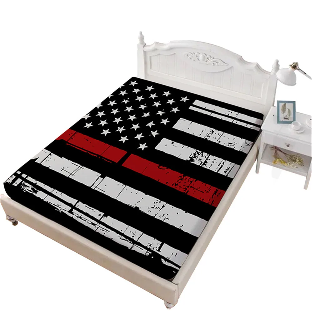 

Black American Flag Bed Sheet Stars Stripes Patchwork Fitted Sheet National Day Bedclothes Deep Pocket Mattress Cover Home Decor