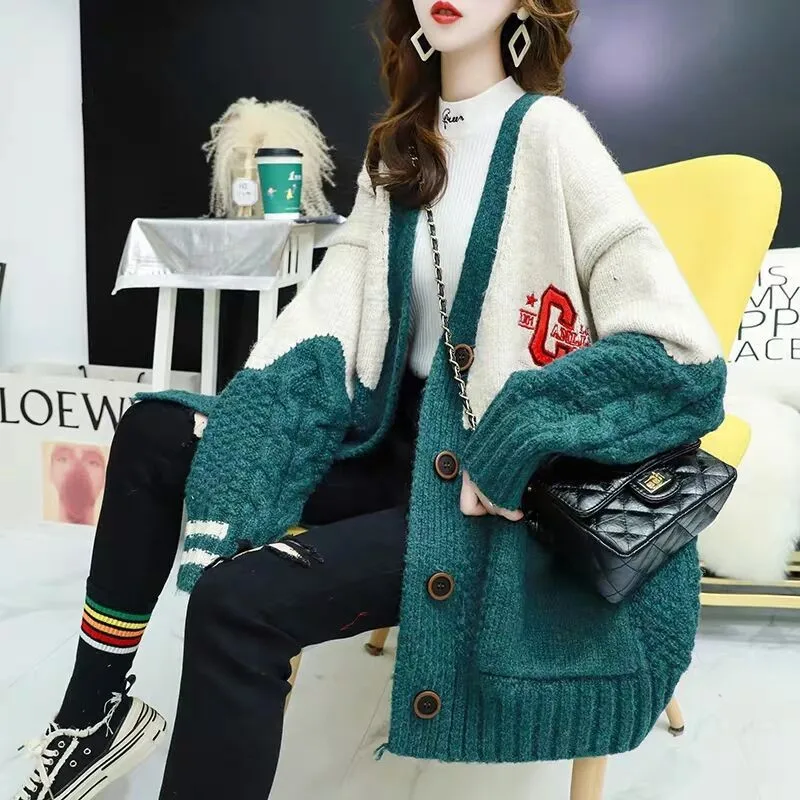 Женский кардиган с длинным рукавом повседневный вязаный жакет большого размера