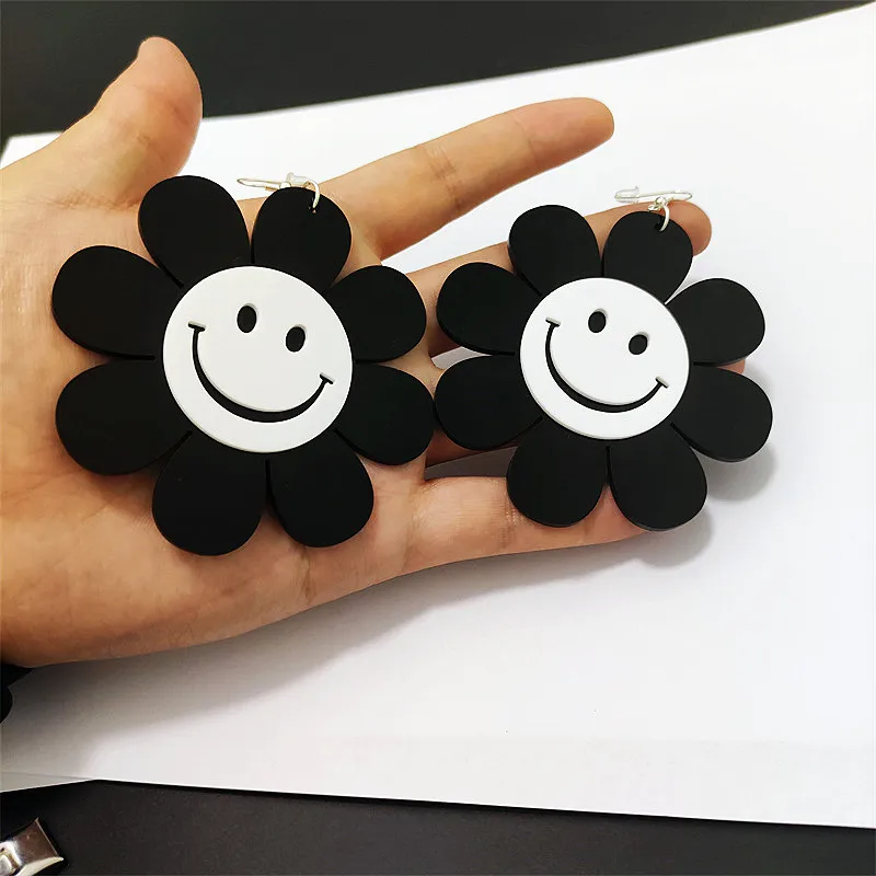 KUGUYS акриловые ювелирные изделия черный цветок большие серьги для женщин