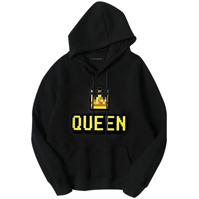 

Female Casual Tops Autumn Winter Couple Hoodie Harajuku Full Sleeve Coats Pullover QUEEN KING Hoody Streetwear
