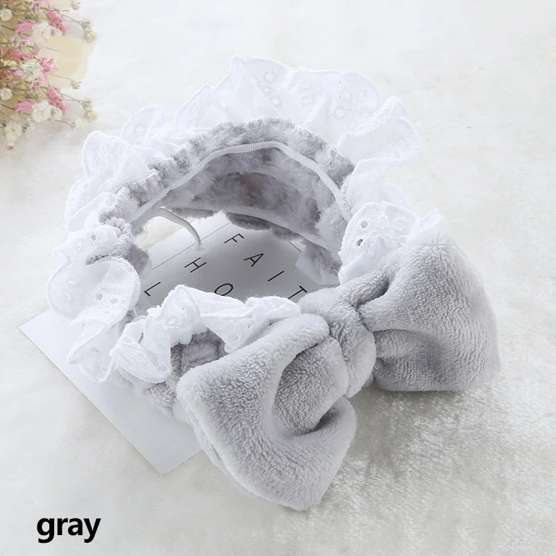 Lace 2 Новые OMG буквы коралловый флис мыть лицо повязки для волос для женщин милый мягкий бант девушки повязки, резинки для волос аксессуары для волос в виде тюрбана - Цвет: Lace 2