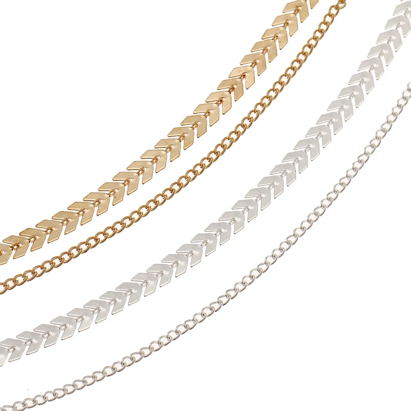 Skute Fashion Double Layer Flat Chain Choker Necklaces Gold Color V Shape Sequins Fishbone Airplane Necklaces for Women Jewelry