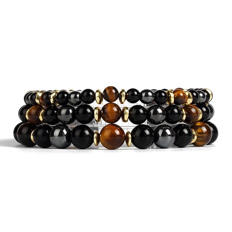 

6/8/10mm Tiger Eye Hematite Bracelet Men Natural Classic Healing Stone Beads Bracelets For Couple Lose Weight Jewelry Pulseras