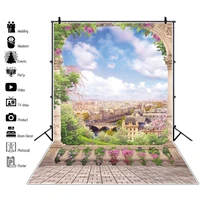 yeele spring flower arched door city scenery blue sky cloud decor backdrop photography for photo studio background photocall